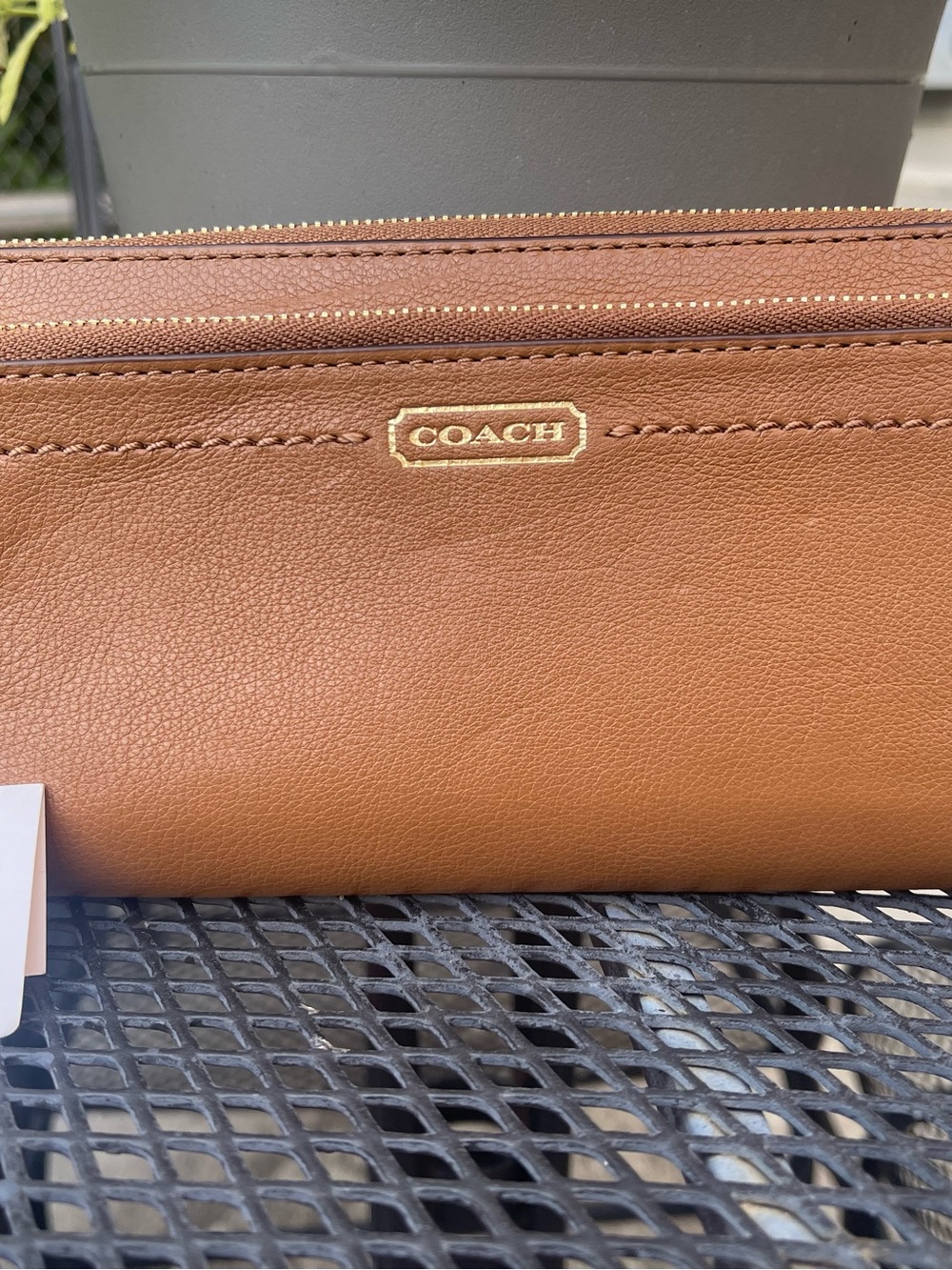 Coach Brown Leather Zip Clutch with Gold Logo